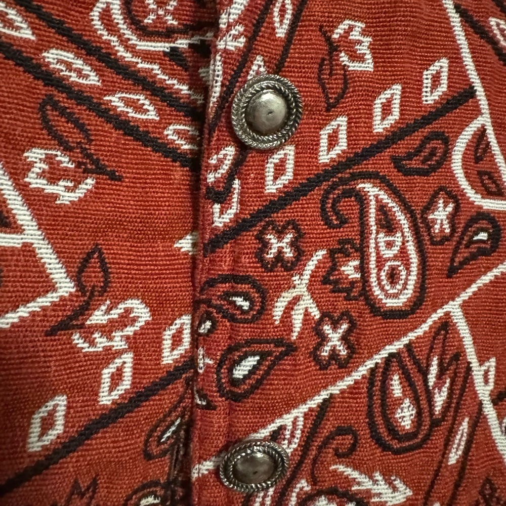 Rare Retro 90s Bandana Print Jacket Rust Red Western maximalist Rodeo small - Picture 12 of 13
